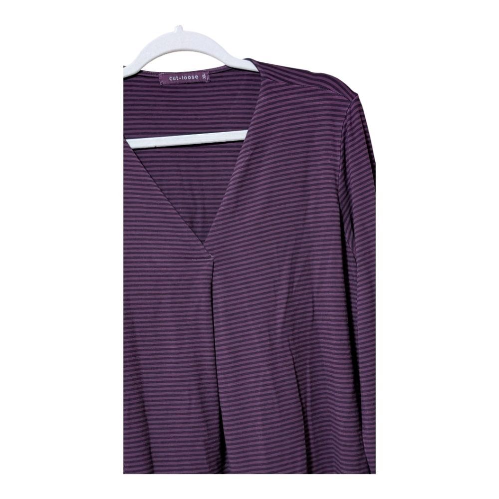 Cut Loose Tunic Top Size XL Purple Black Striped 6837794 v-neck long sleeve - Picture 7 of 7